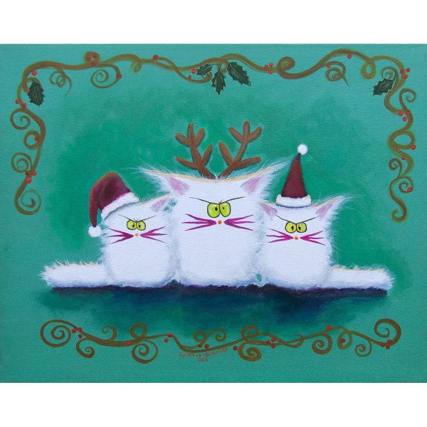 Three White Christmas Kitties  — Note Card For Discount