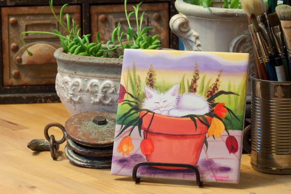 Flower Pot Kitty - Ceramic Tile Sale