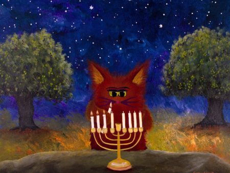 Hannukah Kitty — Matted Print For Sale