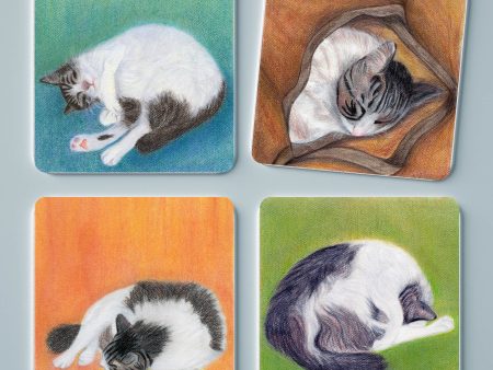 Sleeping Cats - Set of 4 Coasters For Cheap