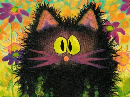 Scaredy Cat in Daisies — Matted Print For Cheap