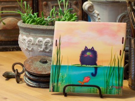 Cat, fishing - Ceramic Tile on Sale