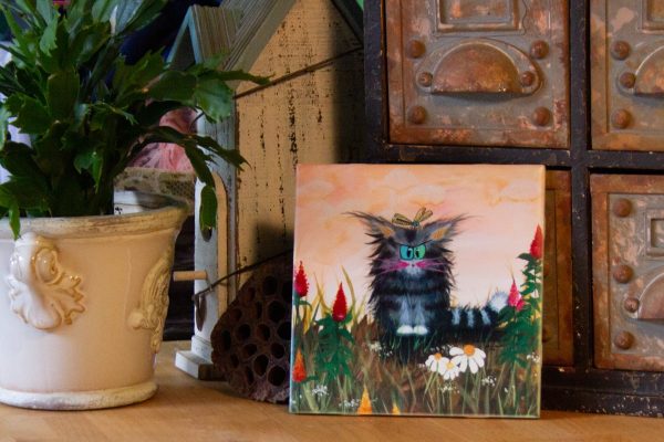 Cranky Cat with Celosia and Dragonfly - Ceramic Tile Discount