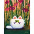 White Cat in Coneflowers — Matted Print Discount