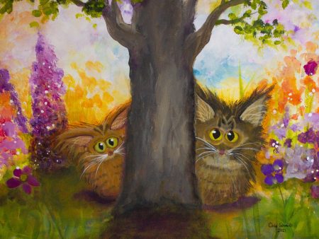 Peeking Kitties — Matted Print For Sale