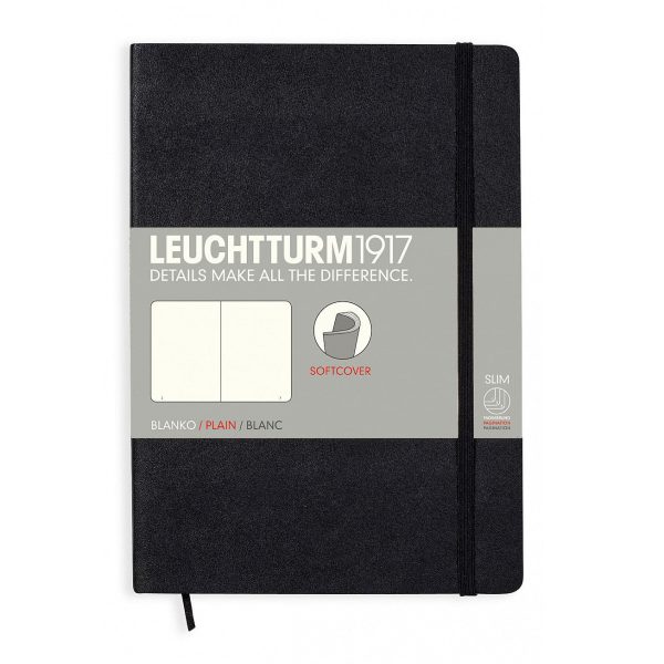 Muistikirja A5 121 sivua Leuchtturm1917 Plain Soft Black, tyhjät sivut Sale